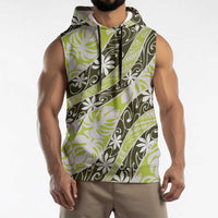 Olive Tahiti Tiare Monstera Sleeveless Hoodie Polynesian Pattern Curve Style - Polynesian Pride