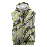 Olive Tahiti Tiare Monstera Sleeveless Zip Hoodie Polynesian Pattern Curve Style - Polynesian Pride