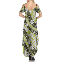 Olive Tahiti Tiare Monstera Summer Maxi Dress Polynesian Pattern Curve Style - Polynesian Pride