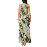 Olive Tahiti Tiare Monstera Tank Maxi Dress Polynesian Pattern Curve Style - Polynesian Pride