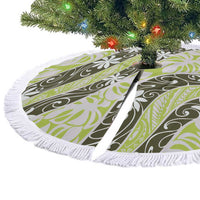 Olive Tahiti Tiare Monstera Tree Skirt Polynesian Pattern Curve Style - Polynesian Pride