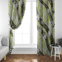 Olive Tahiti Tiare Monstera Window Curtain Polynesian Pattern Curve Style - Polynesian Pride