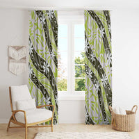 Olive Tahiti Tiare Monstera Window Curtain Polynesian Pattern Curve Style - Polynesian Pride