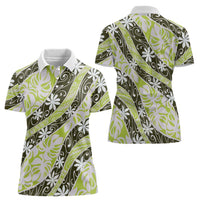Olive Tahiti Tiare Monstera Women Polo Shirt Polynesian Pattern Curve Style - Polynesian Pride
