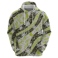 Olive Tahiti Tiare Monstera Zip Hoodie Polynesian Pattern Curve Style - Polynesian Pride