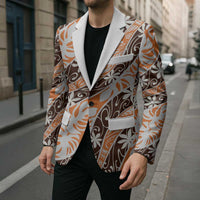 Puatou Tahiti Tiare Monstera Blazer Polynesian Pattern Curve Style - Polynesian Pride