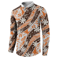 Puatou Tahiti Tiare Monstera Button Sweatshirt Polynesian Pattern Curve Style - Polynesian Pride