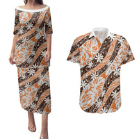 Puatou Tahiti Tiare Monstera Couples Matching Puletasi and Hawaiian Shirt Polynesian Pattern Curve Style - Polynesian Pride
