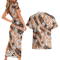 Puatou Tahiti Tiare Monstera Couples Matching Short Sleeve Bodycon Dress and Hawaiian Shirt Polynesian Pattern Curve Style - Polynesian Pride