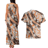 Puatou Tahiti Tiare Monstera Couples Matching Tank Maxi Dress and Hawaiian Shirt Polynesian Pattern Curve Style - Polynesian Pride