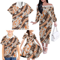 Puatou Tahiti Tiare Monstera Family Matching Off The Shoulder Long Sleeve Dress and Hawaiian Shirt Polynesian Pattern Curve Style LT01 - Polynesian Pride