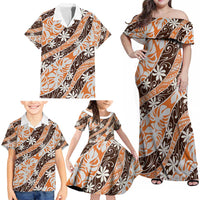 Puatou Tahiti Tiare Monstera Family Matching Off Shoulder Maxi Dress and Hawaiian Shirt Polynesian Pattern Curve Style LT01 - Polynesian Pride