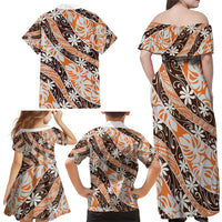 Puatou Tahiti Tiare Monstera Family Matching Off Shoulder Maxi Dress and Hawaiian Shirt Polynesian Pattern Curve Style LT01 - Polynesian Pride