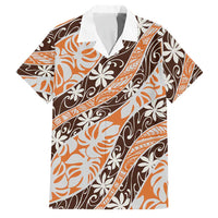 Puatou Tahiti Tiare Monstera Family Matching Off Shoulder Short Dress and Hawaiian Shirt Polynesian Pattern Curve Style LT01 Dad's Shirt - Short Sleeve Orange - Polynesian Pride