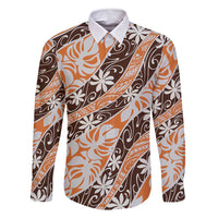 Puatou Tahiti Tiare Monstera Family Matching Summer Maxi Dress and Hawaiian Shirt Polynesian Pattern Curve Style LT01 Dad's Shirt - Long Sleeve Orange - Polynesian Pride
