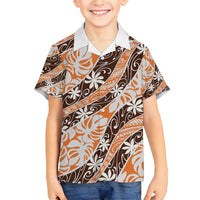 Puatou Tahiti Tiare Monstera Family Matching Summer Maxi Dress and Hawaiian Shirt Polynesian Pattern Curve Style LT01 Son's Shirt Orange - Polynesian Pride