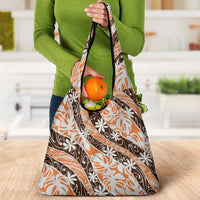 Puatou Tahiti Tiare Monstera Grocery Bag Polynesian Pattern Curve Style - Polynesian Pride