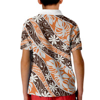 Puatou Tahiti Tiare Monstera Kid Polo Shirt Polynesian Pattern Curve Style - Polynesian Pride