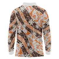 Puatou Tahiti Tiare Monstera Long Sleeve Polo Shirt Polynesian Pattern Curve Style - Polynesian Pride