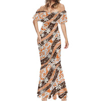 Puatou Tahiti Tiare Monstera Mermaid Dress Polynesian Pattern Curve Style - Polynesian Pride