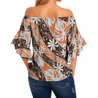 Puatou Tahiti Tiare Monstera Off Shoulder Wrap Waist Top Polynesian Pattern Curve Style LT01 - Polynesian Pride