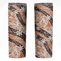 Puatou Tahiti Tiare Monstera Skinny Tumbler Polynesian Pattern Curve Style - Polynesian Pride
