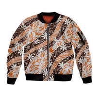 Puatou Tahiti Tiare Monstera Sleeve Zip Bomber Jacket Polynesian Pattern Curve Style - Polynesian Pride