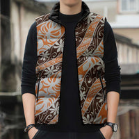 Puatou Tahiti Tiare Monstera Sleeveless Puffer Jacket Polynesian Pattern Curve Style - Polynesian Pride