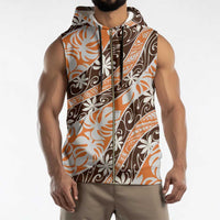 Puatou Tahiti Tiare Monstera Sleeveless Zip Hoodie Polynesian Pattern Curve Style - Polynesian Pride