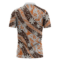Puatou Tahiti Tiare Monstera Zipper Polo Shirt Polynesian Pattern Curve Style - Polynesian Pride