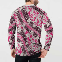 Tarona Tahiti Tiare Monstera Button Sweatshirt Polynesian Pattern Curve Style - Polynesian Pride