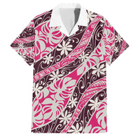Tarona Tahiti Tiare Monstera Family Matching Off The Shoulder Long Sleeve Dress and Hawaiian Shirt Polynesian Pattern Curve Style LT01 Dad's Shirt - Short Sleeve Pink - Polynesian Pride