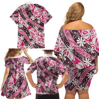 Tarona Tahiti Tiare Monstera Family Matching Off Shoulder Short Dress and Hawaiian Shirt Polynesian Pattern Curve Style - Polynesian Pride