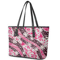 Tarona Tahiti Tiare Monstera Leather Tote Bag Polynesian Pattern Curve Style - Polynesian Pride