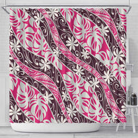 Tarona Tahiti Tiare Monstera Shower Curtain Polynesian Pattern Curve Style - Polynesian Pride