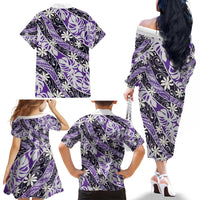 Vareau Tahiti Tiare Monstera Family Matching Off The Shoulder Long Sleeve Dress and Hawaiian Shirt Polynesian Pattern Curve Style LT01 - Polynesian Pride