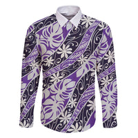 Vareau Tahiti Tiare Monstera Family Matching Off Shoulder Maxi Dress and Hawaiian Shirt Polynesian Pattern Curve Style LT01 Dad's Shirt - Long Sleeve Purple - Polynesian Pride
