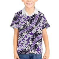 Vareau Tahiti Tiare Monstera Family Matching Off Shoulder Maxi Dress and Hawaiian Shirt Polynesian Pattern Curve Style LT01 Son's Shirt Purple - Polynesian Pride
