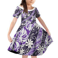 Vareau Tahiti Tiare Monstera Family Matching Off Shoulder Short Dress and Hawaiian Shirt Polynesian Pattern Curve Style LT01 Daughter's Dress Purple - Polynesian Pride