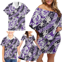 Vareau Tahiti Tiare Monstera Family Matching Off Shoulder Short Dress and Hawaiian Shirt Polynesian Pattern Curve Style LT01 - Polynesian Pride