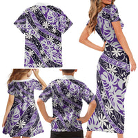 Vareau Tahiti Tiare Monstera Family Matching Short Sleeve Bodycon Dress and Hawaiian Shirt Polynesian Pattern Curve Style LT01 - Polynesian Pride