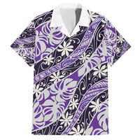 Vareau Tahiti Tiare Monstera Family Matching Short Sleeve Bodycon Dress and Hawaiian Shirt Polynesian Pattern Curve Style LT01 Dad's Shirt - Short Sleeve Purple - Polynesian Pride