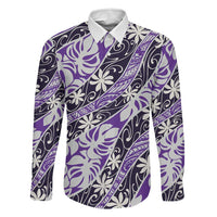 Vareau Tahiti Tiare Monstera Family Matching Summer Maxi Dress and Hawaiian Shirt Polynesian Pattern Curve Style LT01 Dad's Shirt - Long Sleeve Purple - Polynesian Pride