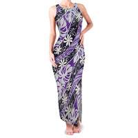 Vareau Tahiti Tiare Monstera Family Matching Tank Maxi Dress and Hawaiian Shirt Polynesian Pattern Curve Style LT01 Mom's Dress Purple - Polynesian Pride