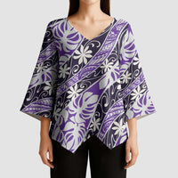 Vareau Tahiti Tiare Monstera Kimono Sleeve Blouse Polynesian Pattern Curve Style - Polynesian Pride