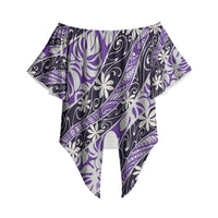 Vareau Tahiti Tiare Monstera Off Shoulder Wrap Waist Top Polynesian Pattern Curve Style LT01 Purple - Polynesian Pride