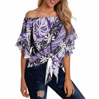 Vareau Tahiti Tiare Monstera Off Shoulder Wrap Waist Top Polynesian Pattern Curve Style LT01 - Polynesian Pride