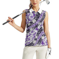 Vareau Tahiti Tiare Monstera Women Sleeveless Polo Shirt Polynesian Pattern Curve Style - Polynesian Pride