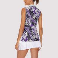 Vareau Tahiti Tiare Monstera Women Sleeveless Polo Shirt Polynesian Pattern Curve Style - Polynesian Pride