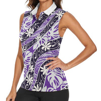 Vareau Tahiti Tiare Monstera Women Sleeveless Polo Shirt Polynesian Pattern Curve Style - Polynesian Pride